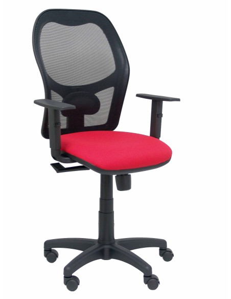 Silla Alocén malla negra asiento bali rojo brazos regulables