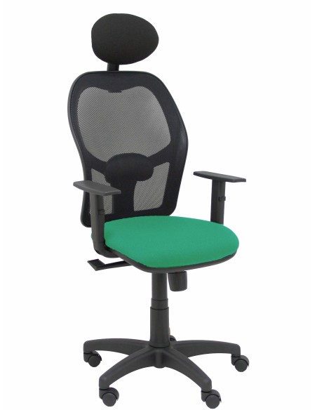 Silla Alocén malla negra asiento bali verde brazos regulables cabecero fijo