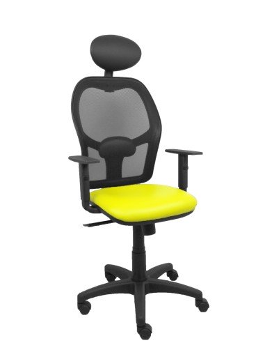 Silla Alocén malla negra asiento similpiel amarillo brazos regulables cabecero fijo