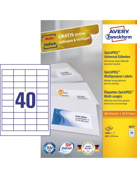 3657 etiqueta autoadhesiva Rectángulo Permanente Blanco 4000 pieza(s)