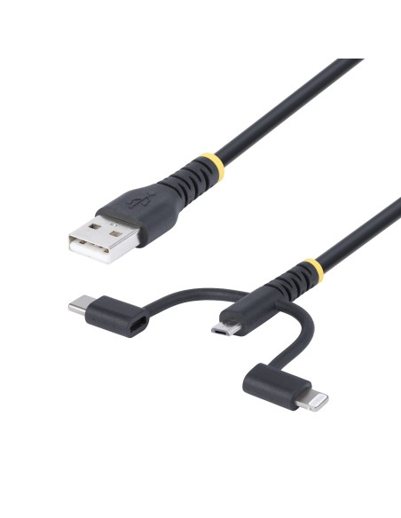 Cable Multicarga Resistente USB de 1m - Lightning/Micro-USB/USB-C - Certificado Apple MFi - Recubrimiento de Aramida - Cable Car