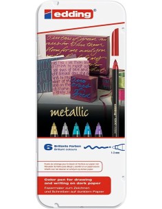 Caja metalica 6 rotuladores edding 1200 colores metalic surtidos