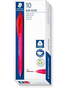 C 10 boligrafo trianglar retractil staedtler ball 4230 punta M color rojo