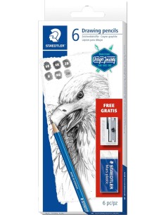 Estuche 6 lapices grafito mars lumograph regalo 1 afilalapices metal 1 goma Mars plastic