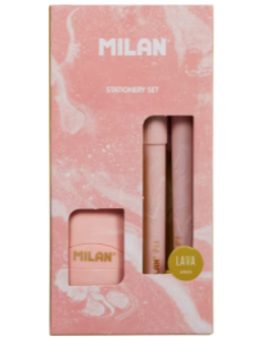 Caja regalo serie Lava con boligrafo P1 portaminas PL1 05 mm HB y afilaborra CAPSULE rosa