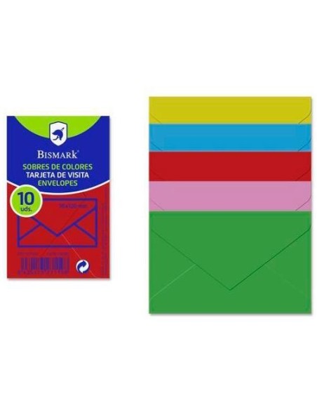 BISMARK SOBRE DE PAPEL 90GR 76X120MM COLORES 10 SOBRES SURTIDOS