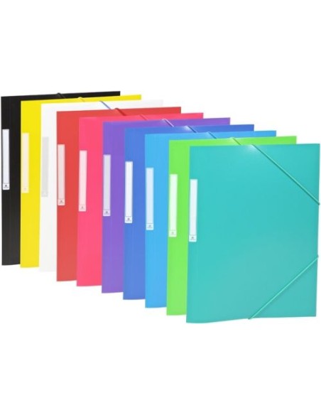 Exp 50 carpetas folio gomas solapas polipropileno opaco con etiqueta surtidas