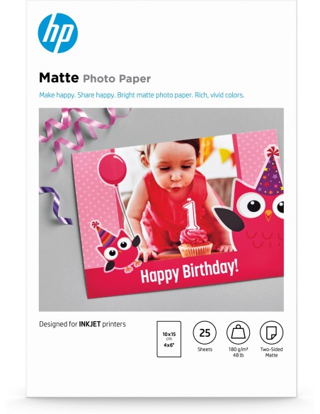 Papel fotográfico Matte, 180 g/m2, 10 x 15 cm (101 x 152 mm), 25 hojas