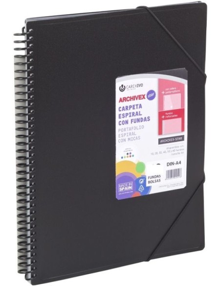 CARPETA 20 FUNDAS A4 ESPIRAL ARCHIVEX STAR NEGRO CARCHIVO