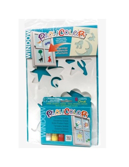 PLAYCOLOR PACK WINDOW TÉMPERAS SÓLIDAS 6 COLORS ONE + PLANTILLAS PARA DECORACIÓN