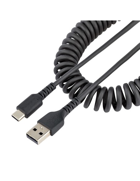 Cable de 1m de Carga USB A a USB C, Cable USB Tipo C Rizado de Carga Rápida y Servicio Pesado, Cable USB 2.0 A a USBC, de Fibra 
