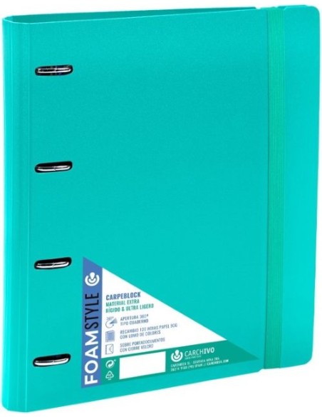 CARPEBLOCK FOAM STYLE VERDE A4 4 ANILLAS 35MM CON RECAMBI0