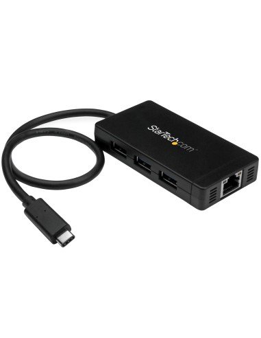 Concentrador USB 3.0 de 3 Puertos con USB-C y Ethernet Gigabit - 5Gbps - Con Adaptador de Alimentación