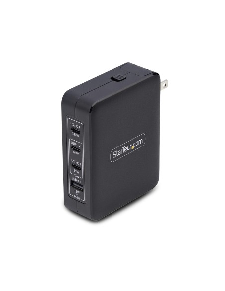 Cargador USB-C/USB-A de Pared GaN PD de 140W - 3x USB-C/1x USB-A - Cargador Internacional para Portátil MacBook/Dell XPS/Inspiro