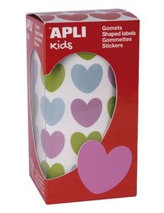 ROLLO GOMETS CORAZONES MULTICOLOR AUTOADHESIVOS 20X18MM