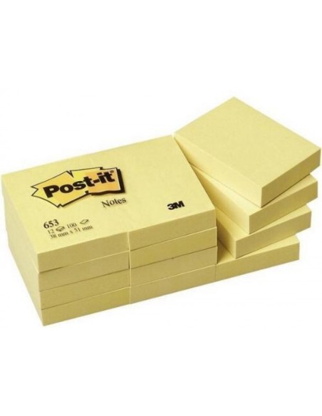Pack 12 tacos notas post it 653 amarillas 38x51mm