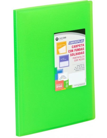 Carpeta 50 fundas soldadas a4 tapa flexible color lima carchiplas