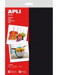 Blister 10 hojas fieltro a4 negro apli