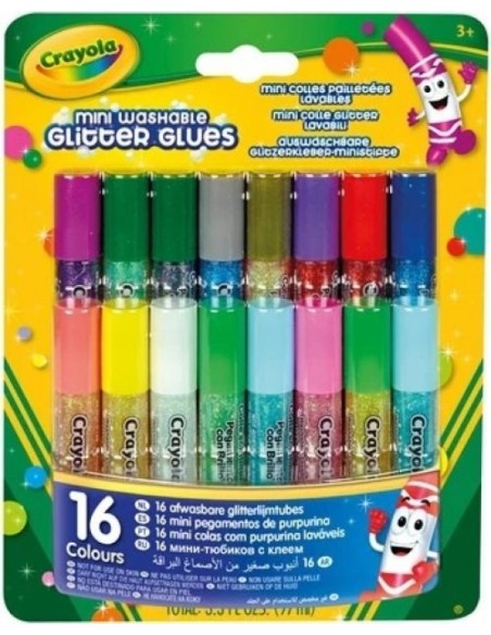Blister 16 minipegamentos de purpurina 6ml lavables crayola