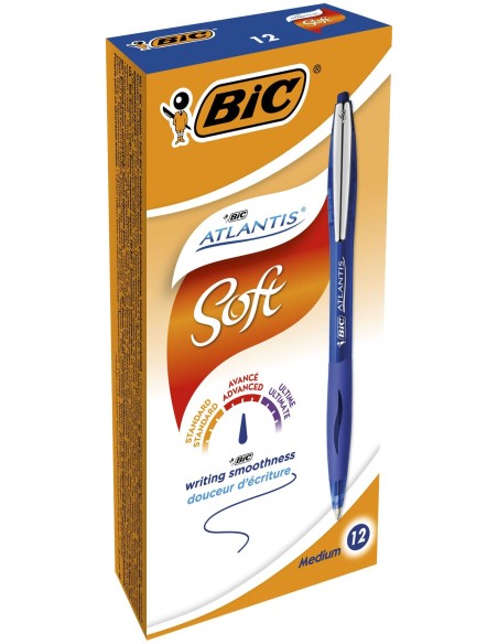 Atlantis Soft Azul Bolígrafo de punta retráctil con pulsador Medio 12 pieza(s)
