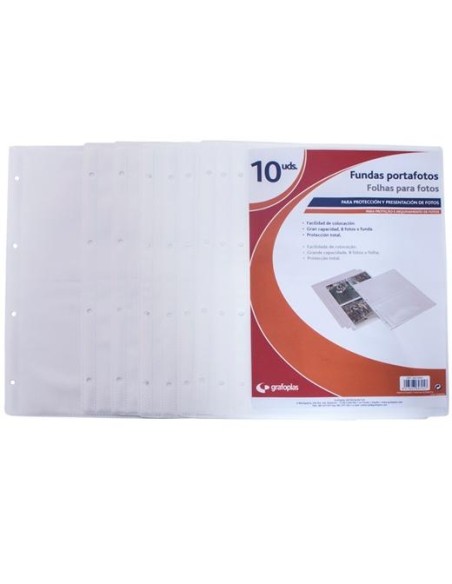 GRAFOPLÁS FUNDAS 4 TALADROS PP EXTRA 320X320MM PARA ÁLBUM FOTOGRAFÍAS TRANSPARENTE -BOLSA 10U-