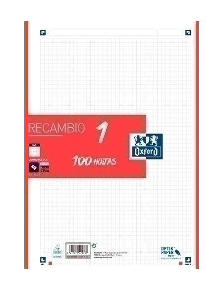 RECAMBIO OXF. A4 100h 4 TAL. CD.5 ROJO