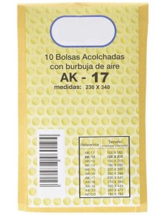 Paq 10 bolsa kraft acolchadas ak 17 230x340mm autodhesivo sam