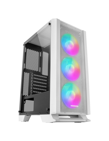 MC-C, Caja PC ATX, Panel Frontal Metal-Mesh, Cristal Templado, 3 Ventiladores Frontales FRGB 120mm, Blanco