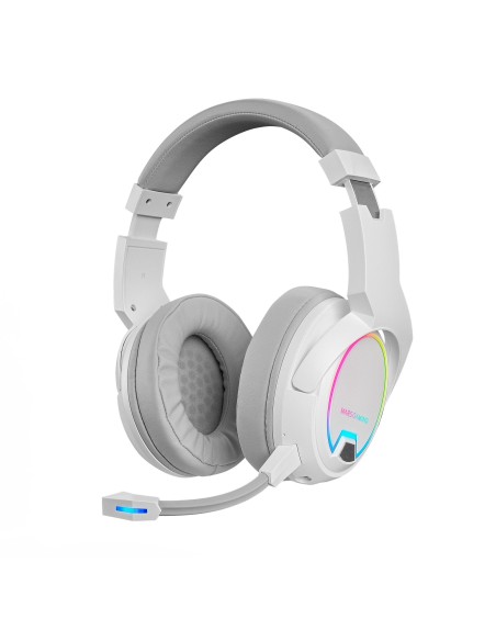 MHW-100 Blanco, Auriculares Inalámbricos ARGB Flow, Micrófono ENC Extraíble,Cancelación de Ruido Activa ENC + Pasiva, Compatibil