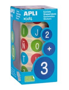 Rollo gomets redondos de colores con letras 20mm