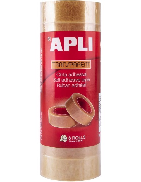 Paq 8 rollos cinta adhesiva 33mmx19mm transparente apli