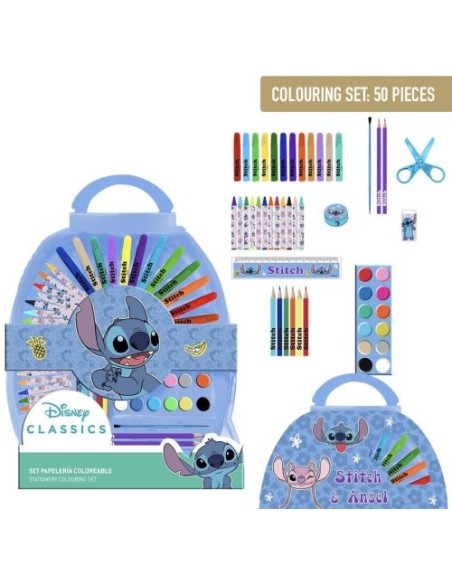 SET PAPELERIA COLOREABLE 50 PIEZAS STITCH