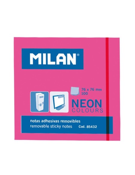 MILAN BLOC NOTAS ADHESIVAS 100 HOJAS 76X76MM ROSA NEÓN -10U-