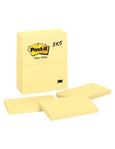 Notes, 3 in x 5 in, Canary Yellow, 12 Pads/Pack nota autoadhesiva Amarillo 100 hojas Autoadhesivo