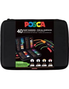 MALETIN 40 ROTULADORES UNI POSCA PC1M PC3M PC5M PC8K