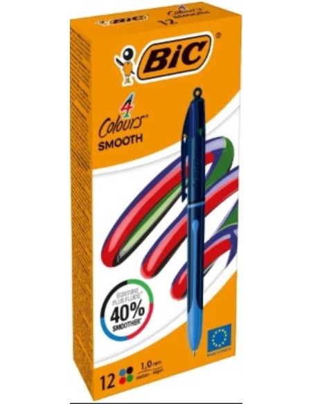 C 12 boligrafos bic 4 colores smooth drop punta 1mm