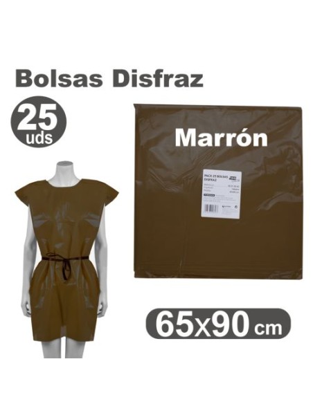 Pack 25 bolsas de plastico para disfraces 65x90cm color marron