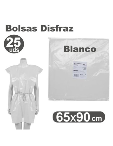 Pack 25 bolsas de plastico para disfraces 65x90cm color blanco