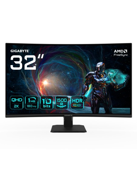 GS32QCA 31.5" Monitor Curvo para Gaming QHD - 2560 x 1440, 180Hz, 1ms, 250 cd/m², FreeSync, HDR Ready, HDMI 2.0, DisplayPort 1.4