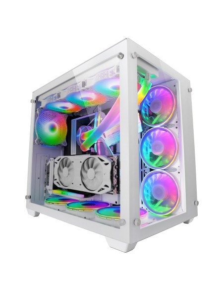 Torre Gaming Custom XXL E-ATX, Ventana Cristal Templado Lateral y Frontal, Estructura Modular Doble Cámara, MCV3, Color Blanco
