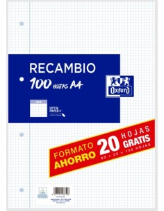Recambio a4 8020h 4 taladros 90g cuadricula 4x4 c m oxford