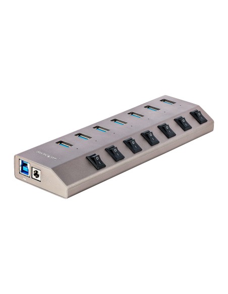 Hub USB-C Autoalimentado de 7 puertos con Interruptores Individuales - Concentrador USB 3.0 a 5 Gbps con Fuente de Alimentación 