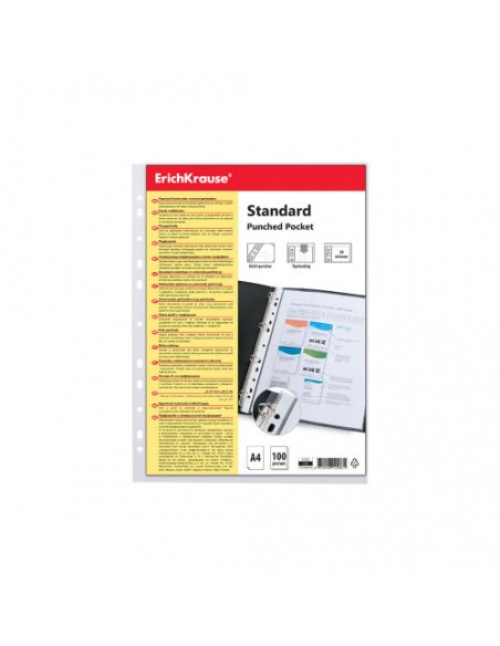 SET DE 100 FUNDAS MULTITALADRAS FIZZY CLEAR, 30 MCM, A4, TRANSPARENTE ERICH KRAUSE 67330