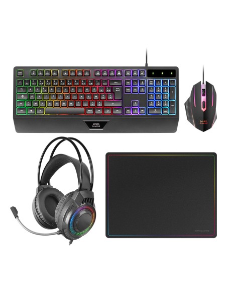 MCP124PRO, Combo Gaming 4en1, Teclado RGB H-Mech con Reposamuñecas, Ratón RGB 3200DPI y Switches HUANO, Auriculares FRGB, Alfomb MCP124PRO, Combo Gaming 4en1, Teclado RGB H-Mech con Reposamuñecas, Ratón RGB 3200DPI y Switches HUANO, Auriculares FRGB, Alfomb