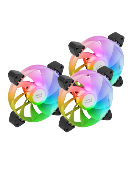 MF-3AR, Kit 3x Ventiladores 120mm FDB, Aspas Invertidas, Iluminación ARGB 360° Sin Marco, Iluminación Anillo Completa, Ventilado