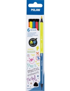 ESTUCHE 6 LAPICES BICOLOR FLUOR ampMETAL TRIANGULARES