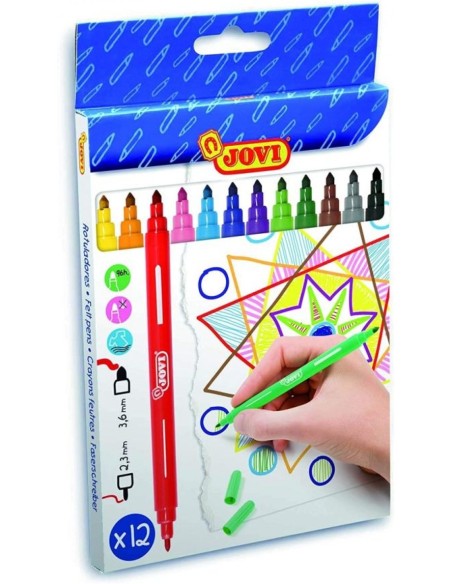 ESTUCHE 12 ROTULADORES JOVI PUNTA DOBLE FINA GRUESA