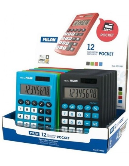 Exp 12 calculadoras pocket touch 8 digitos colores surtidos