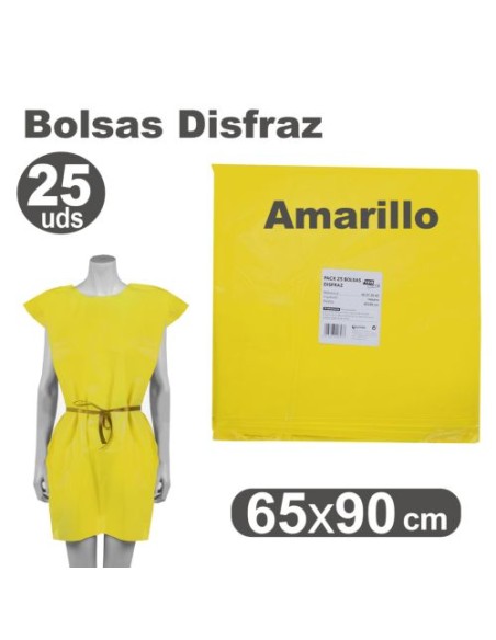 Pack 25 bolsas de plastico para disfraces 65x90cm color amarillo