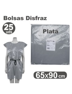 PACK 25 BOLSAS DE PLASTICO PARA DISFRACES 65X90CM PLATA